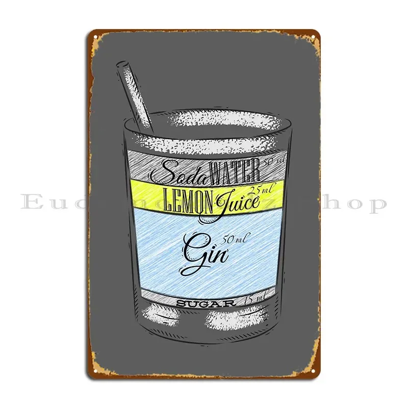 Tom Collins Ingredients Cocktail Glass Metal Sign Plaques Decoration Bar Club Create Tin Sign Poster