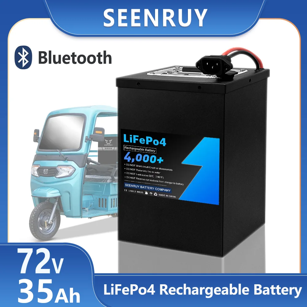 

Перезаряжаемый Аккумулятор Lifepo4 72 в, 35 Ач, Встроенный BMS опционально с Bluetooth, идеально подходит для тележки для гольфа, трицикла с зарядным устройством 5A