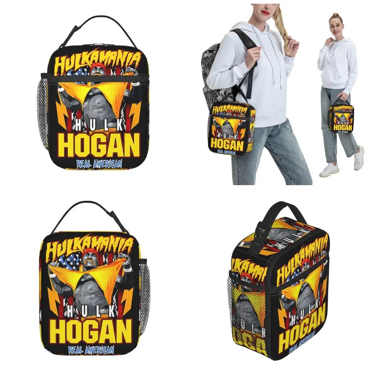 Hulk Hogans Hulkamania Real American Ripped Merch Insulated Lunch Bags For School Food Storage Bag Portable Thermal Bento Box