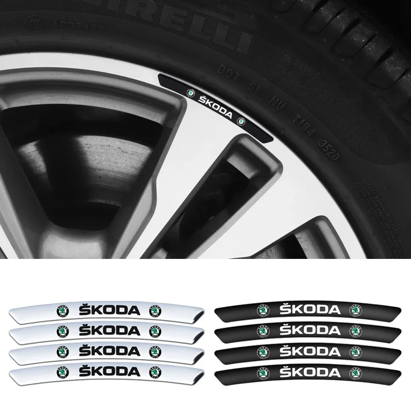 

for Skoda 4pcs Car Wheel Hub Badge Decal Scala Kodiak Citigo Kamiq Roomster Rapid Yeti Karoq Kodiaq Octavia Fabia Superb Felicia