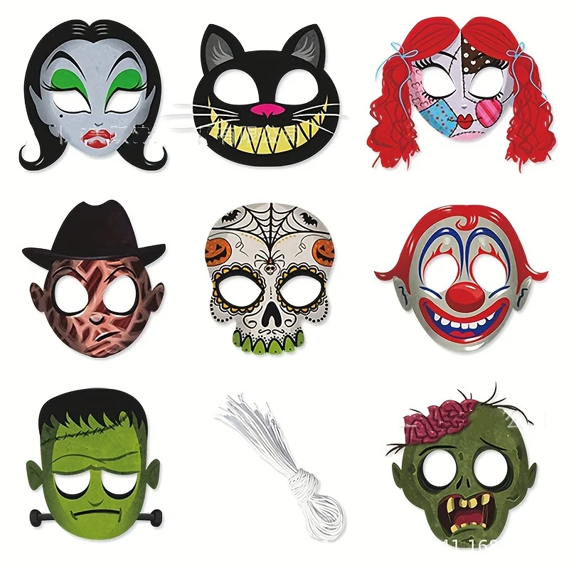 8Pcs Halloween Custom Paper Masks | Must-Have for Horror Theme Parties | Masquerade Cosplay Eye Masks,party,cosplay