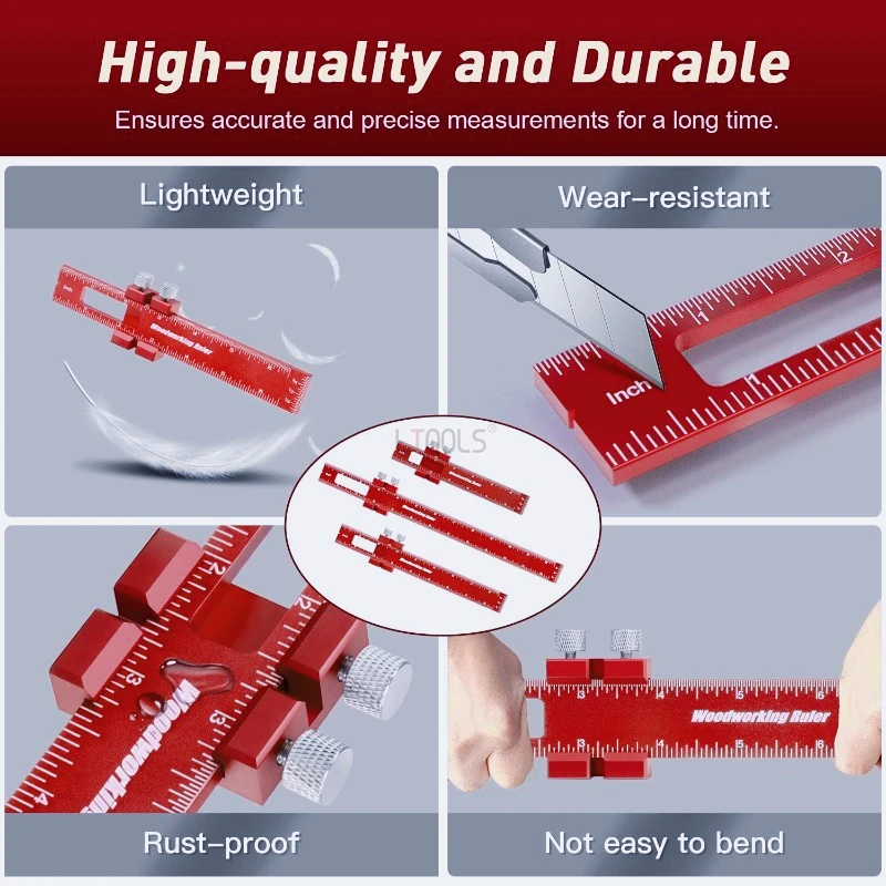 

T-Type Pocket Ruler with Stopper Woodworking Aluminum Alloy Marking Ruler Precision Scribing Ruler Handmade DIY Measuring Tools