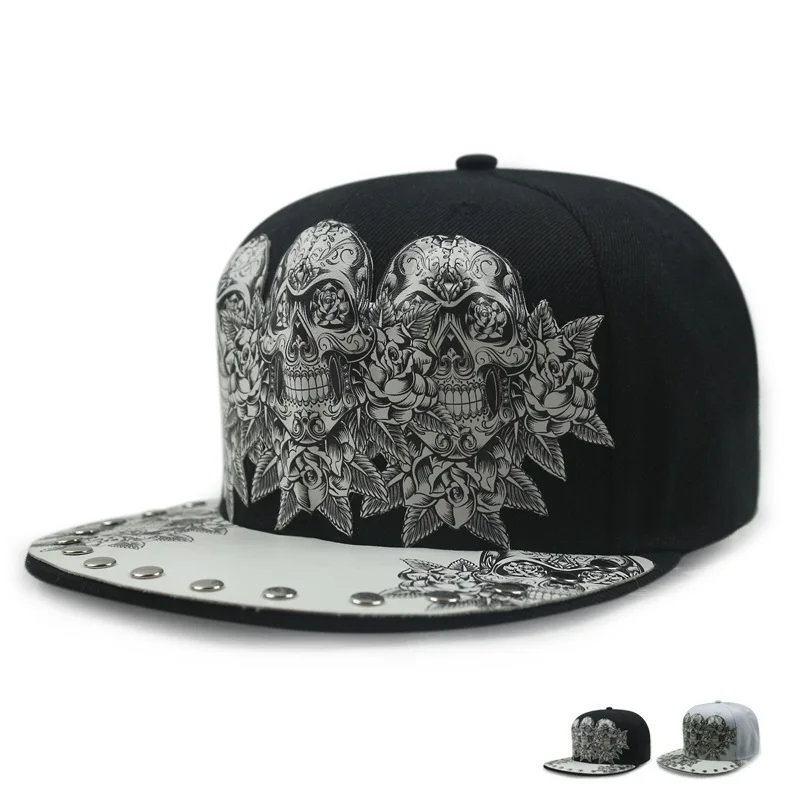 Men Caps Flat Hat Hip Hop Snapback Fancy Rivet Baseball Cap  Street Dance Cap Trendy Men's and Women's Flat Hat