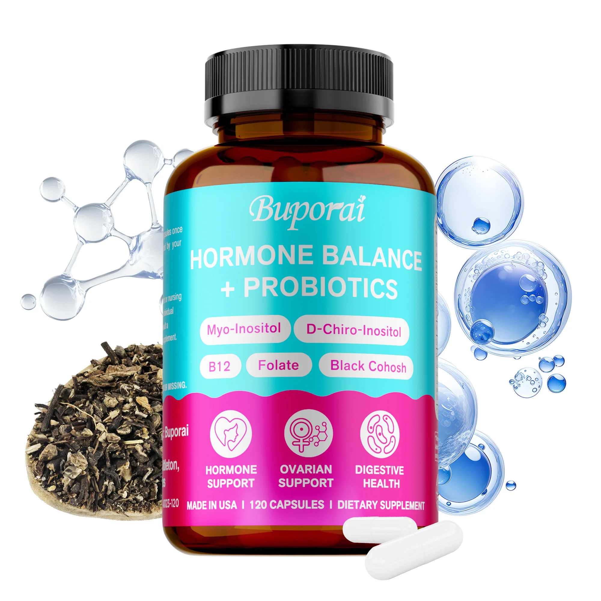 

Hormone Balance + Probiotics - Promotes Women's Health, Reduce Fatigue, Supports PMS, Menopause, Improve Digestion & Metabolism