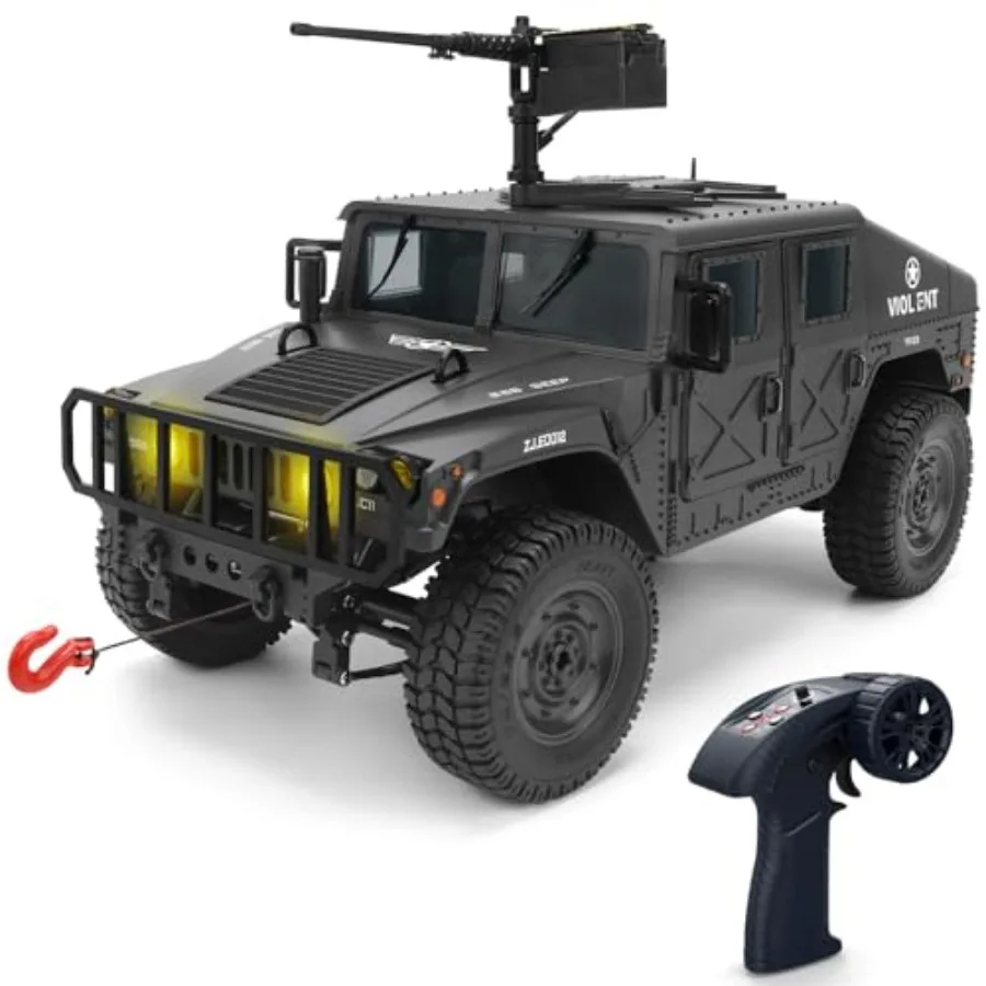 

Внедорожный радиоуправляемый гусеничный военный грузовик 4WD в масштабе 1:14 с лебедкой и LED-подсветкой, полноприводная машина на пульте управления, готовая к запуску (RTR), черная, прочная