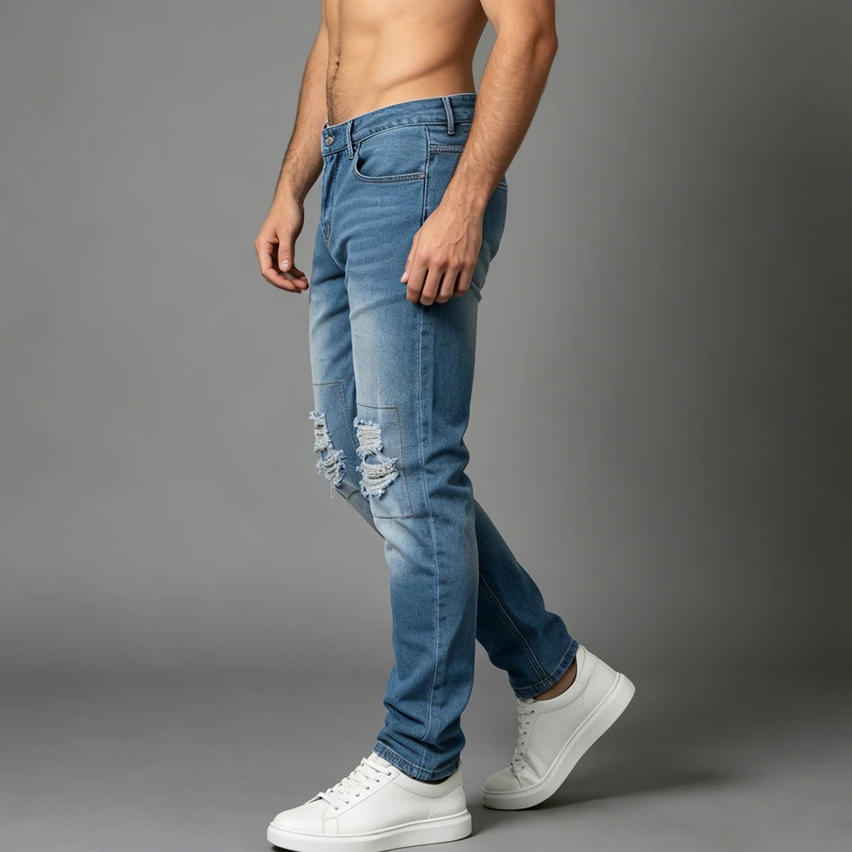 Men's Spring And Autumn Slim Fit Straight Leg Blue Ripped Jeans Are Fashionable Handsome Casual Versatile And Multifunctional
