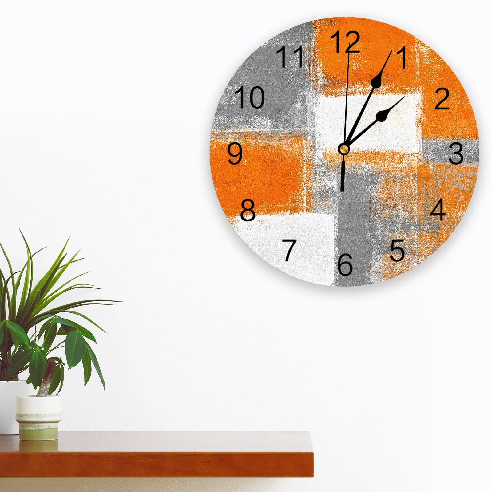 Oil Painting Geometric Orange Bedroom Wall Clock Large Modern Kitchen Dinning Round Wall Clocks Living Room Watch Home Decor