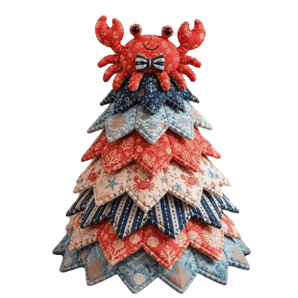 Handmade Marine Animal Patchwork Set Cartoon Dolphin 3D Christmas Tree Kit Crab Layered Hand Sewing Christmas Tree Ornament