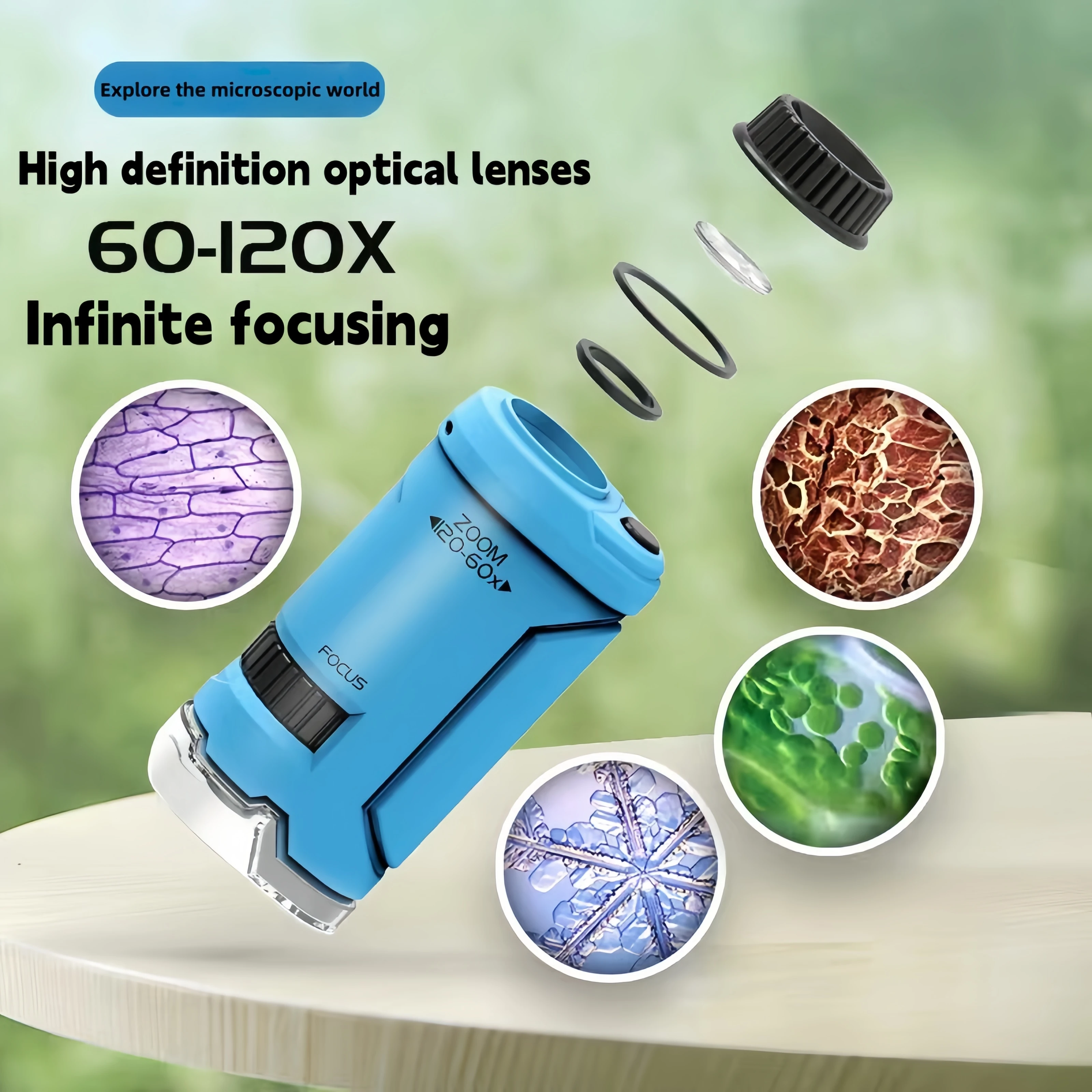 60x-120x Portable Microscope Handheld Microscope with LED Light Mini Pocket Microscope Children's Science Toy