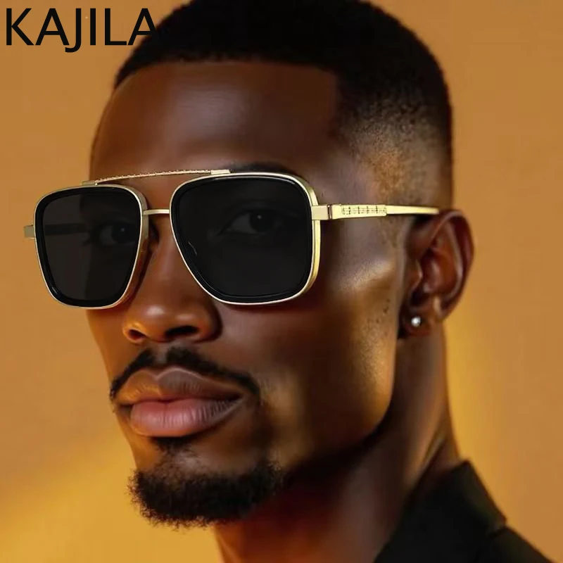 

Classic Square Steampunk Sunglasses Men 2025 Luxury Brand Fashion Metal Frame Double Beam Sun Glasses For Male Vintage Shades