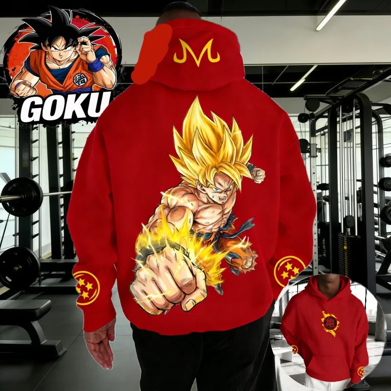

Худи Dragon Ball Осень-Зима 2026, 100% хлопок, оверсайз, с принтом Гоку Супер Сайян, для спортзала и уличной моды, унисекс, для взрослых и детей