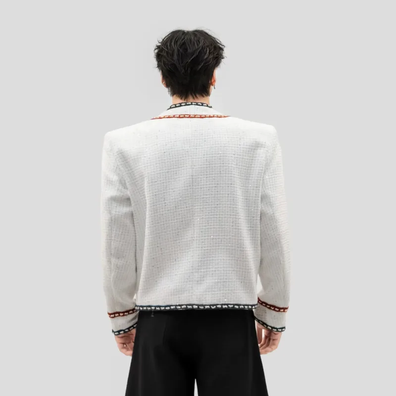 WVGA Spring Autumn New Men Trendy O-Neck Jacket High-end Contrast Stitching Niche Chic Casual Retro Long Sleeve Coats Ins W27153