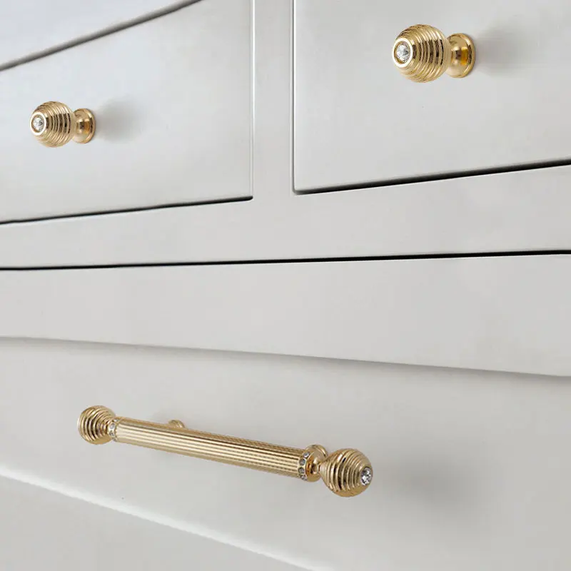 Bright Gold European Cabinet Handles Crystal Drawer Round Knobs Luxury Bedroom Wardrobe Pulls Zinc Alloy Furniture Hardware