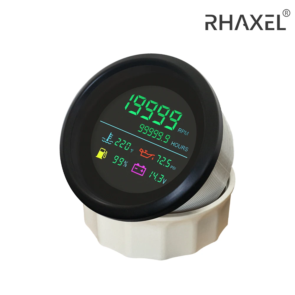 RHAXEL 6 in 1 Adjustable Multifunctional Gauge Tachometer Fuel Level Water Temp Oil Pressure Hour Voltmeter 85mm for Car