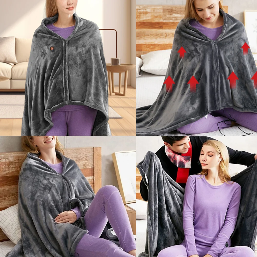 1/2PCS USB Electric Heated Blanket 3 Heating Levels Fleece Heated Blanket Wearable Heated Blanket Cape for Household and Office