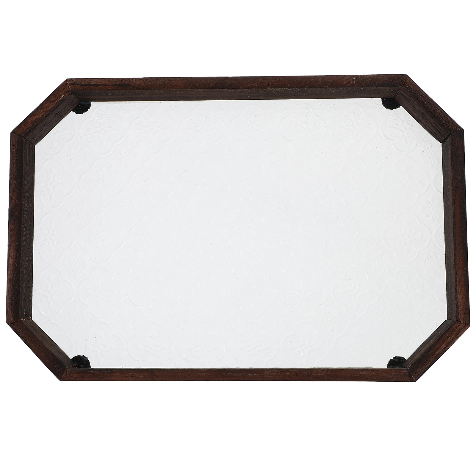 Retro Chinese Style Crabapple Glass Wooden Tray 8 Sided Natural Wood Color Snack Serving Tray for Coffee Table Kitchen