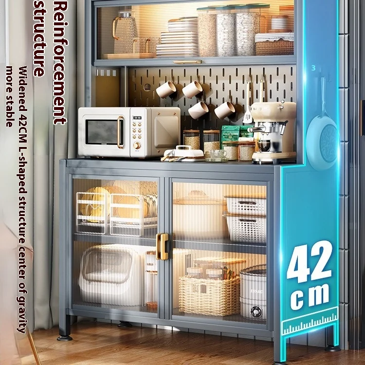 Multi-Layer Metal Kitchen Storage Rack Floor-standing Organizer Cabinet Microwave Oven Storage Functional Cupboard Sideboard