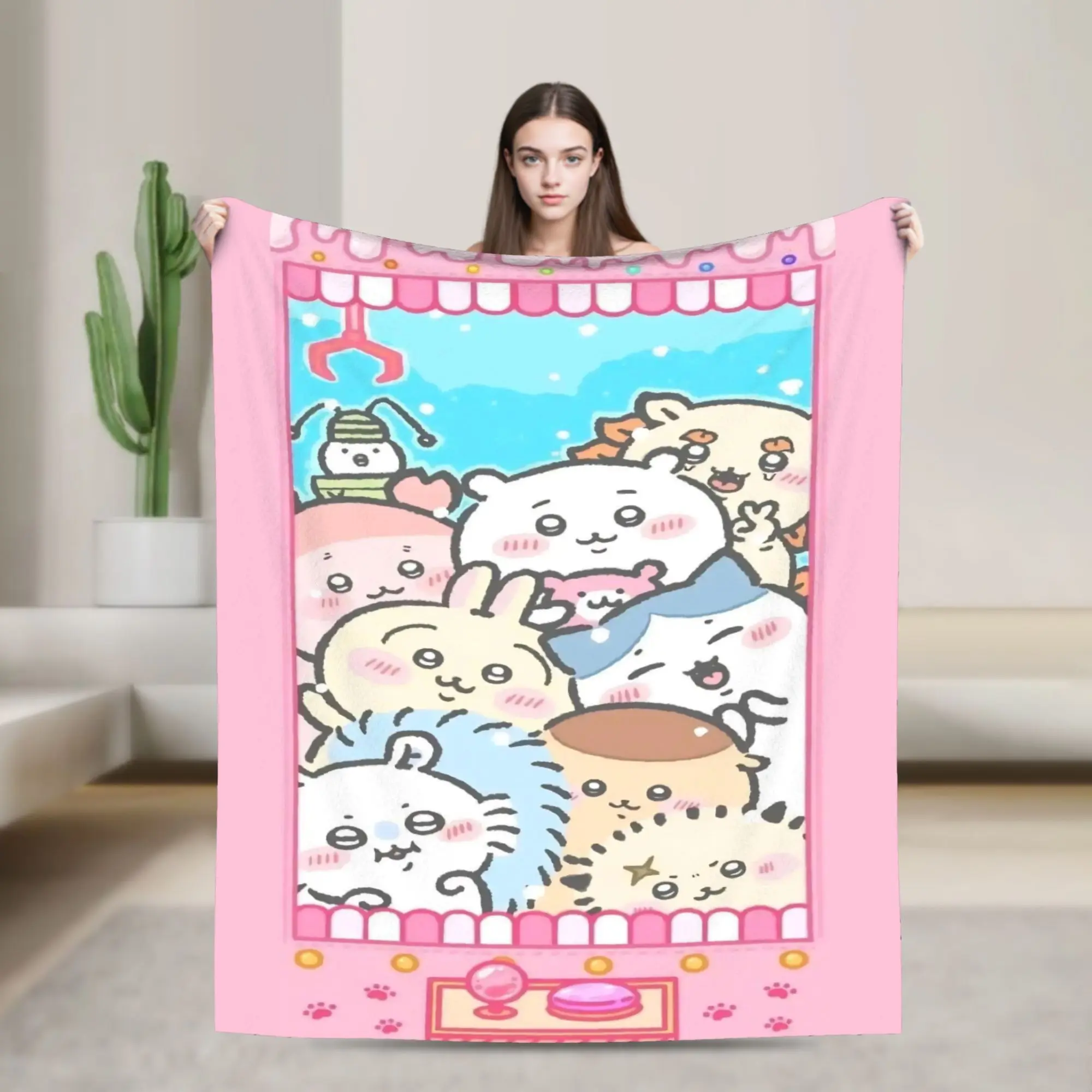 

Chiikawa Catoon Flannel Blanket Grabber Kawaii Customized Throw Blankets for Sofa Bedding Lounge 125*100cm Bedspread
