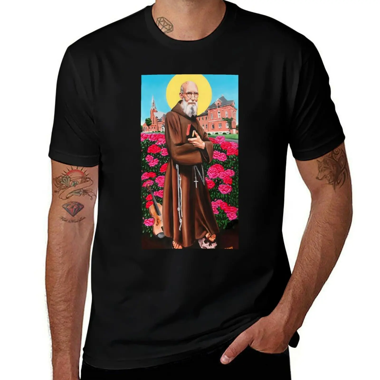Father Solanus Casey Jah Sunny Arts Painting T-Shirt Casual Everyday Short Sleeve T-Shirt