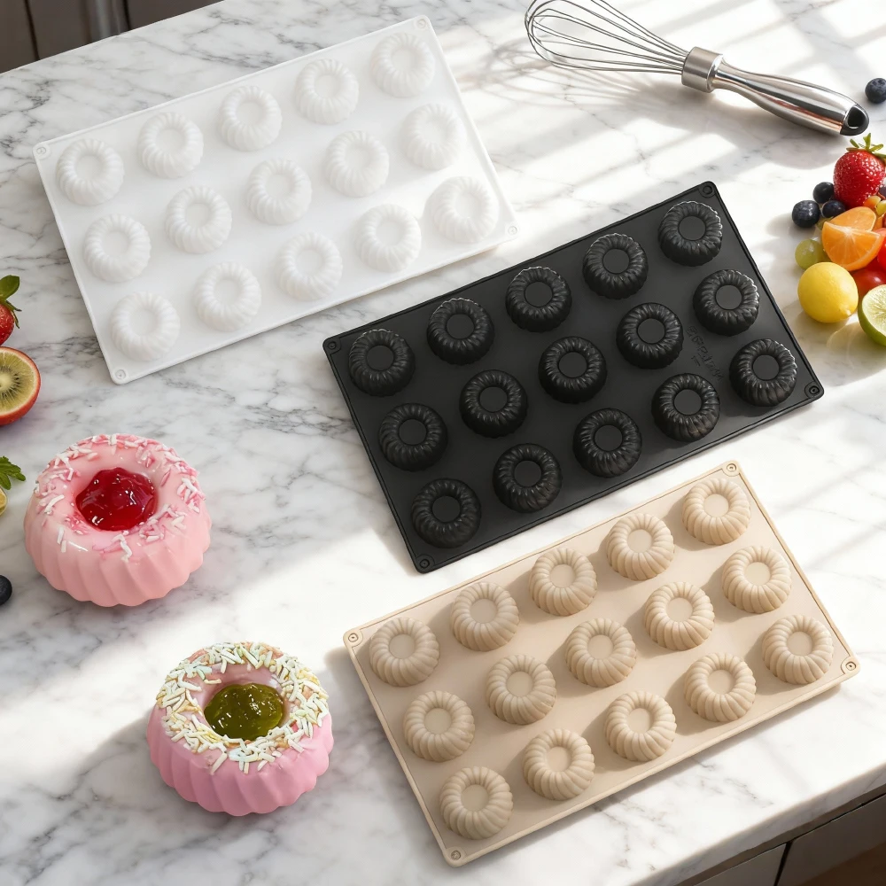15 Zellen konkaves schräges Spulen-Design Schokoladenformen Silikon-Plätzchen-Backformen Küche Dessert-Werkzeuge Silikon-Kuchenformen