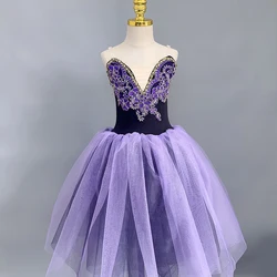 Purple Ballet Tutu Skirt Professional Girls Swan Dance Performance Long Dress For Adult Women Ballet Costumes Velvet Top