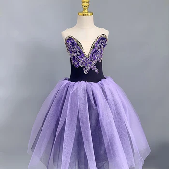 Saia de balé tutu roxo feminino, performance da dança do cisne, vestido longo para adulto, figurino profissional, top veludo
