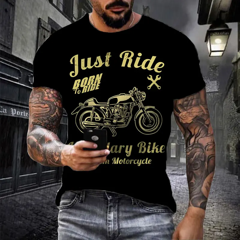 

New Summer Vintage Men's Black T Shirt 3d Retro Motorcycle Oversized Tshirts Clothing Biker Racing T-shirts Motor Tees Tops