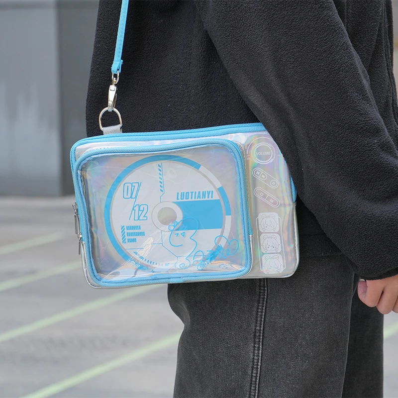 Luo tianyi mochila luo tianyi crossbody saco translúcido crachá exibição grande capacidade de armazenamento portátil saco de dor de deslocamento
