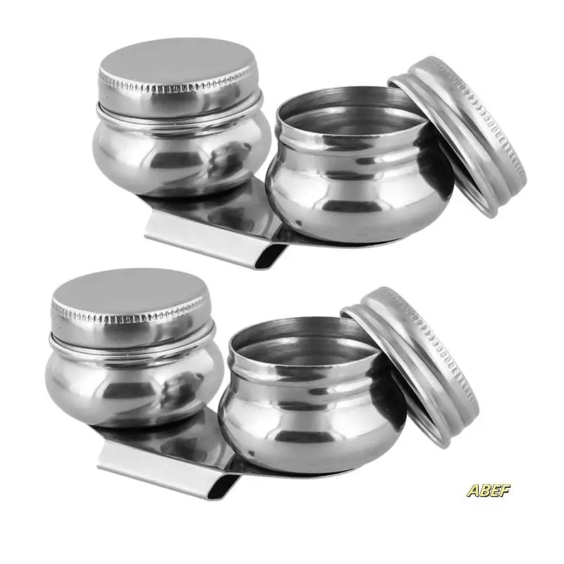 Taza de paleta con tapa, recipiente para pintura al óleo de doble cucharón de acero inoxidable, sin fugas, puede agitar paleta, paquete de 2