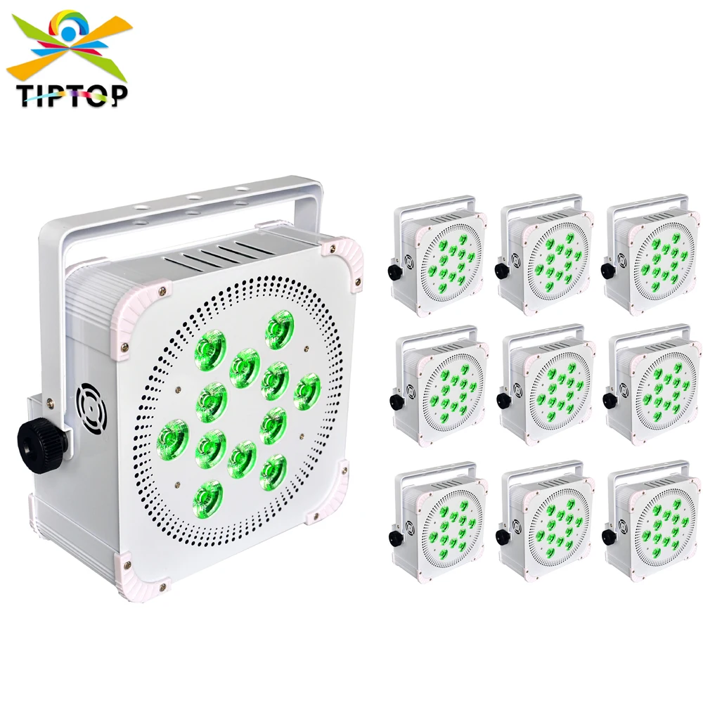 

Gigertop New Brand 10 Pack Wireless DMX & Battery Powered 12x18W Flat LED Par Light 24500MAH Battery For Pub/Bar/Stage light