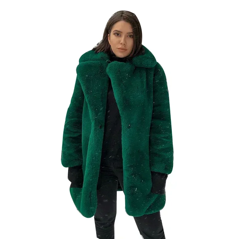 Thick Faux Fur Jacket Women Wine Red Autumn Winter Korean Maxi Coat Long Warm Luxury Fur Black Parkas Bontjas Furry Outerwear