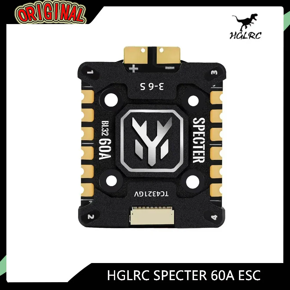 

HGLRC SPECTER 60A 4-in-1 FPV ESC - 3-6S, BL32 128K Firmware,CNC Heatsink, 20×20mm,High Efficiency for Racing/Freestyle FPV Drone