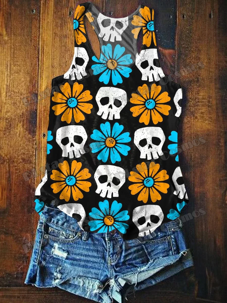 Retro Fish And Cat Flower Pattern 3D Printed Women's Fashion Round Neck Sleeveless Racerback Tank Tops Summer Casual Vest GZ18