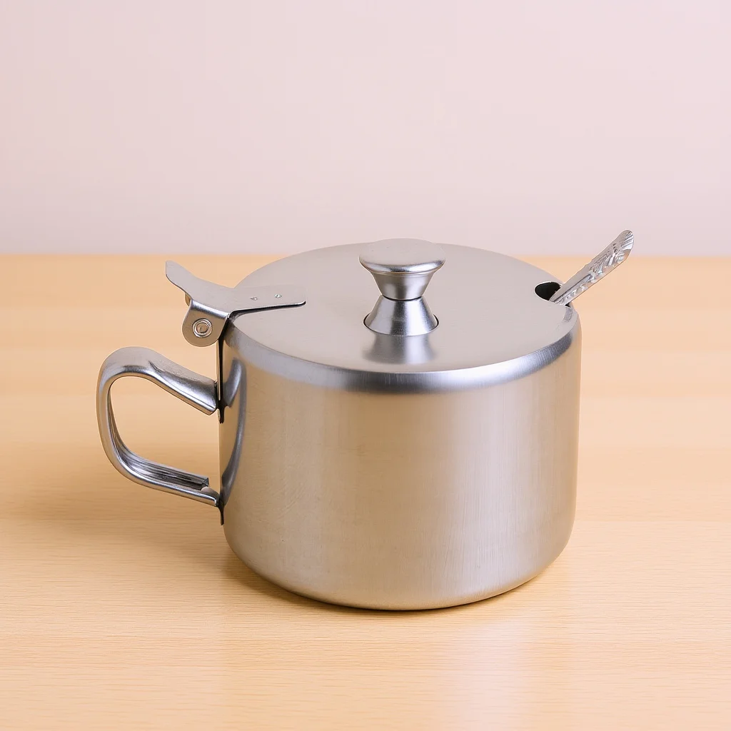 

1pcs Stainless Steel Sugar Bowls With Lid Spoon Multifunctional Kitchen Seasoning Container Spice Jar For Home Restaurant