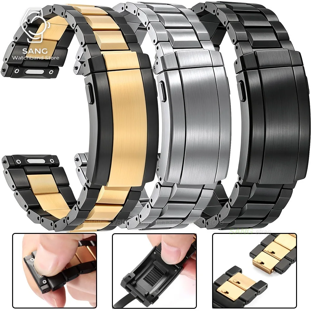 22mm High-Quality Titanium Watch Band Universal Men Women Stainless Steel Strap Push‑Fit Folding Buckle Bracelet Smartwatch Belt