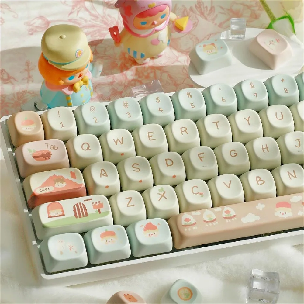 Milk Bean Keycaps Thermal Sublimation Technology MOA/Cherry Height Keycap Set for MX Switch Mechanical Keyboards