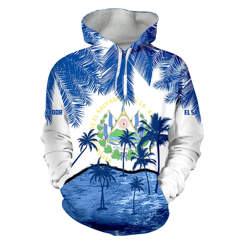 Sudadera con capucha con estampado 3D de la bandera de El Salvador para hombre y mujer, ropa de calle de gran tamaño, jersey de Hip Hop, chaqueta con capucha, chándal informal para hombre