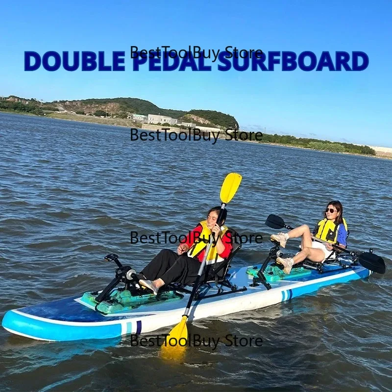 

Inflatable 2-Person Pedal Boat, Catamaran SUP w/ Aluminum Pedals Fishing Seats, for Lake Surfing Angling