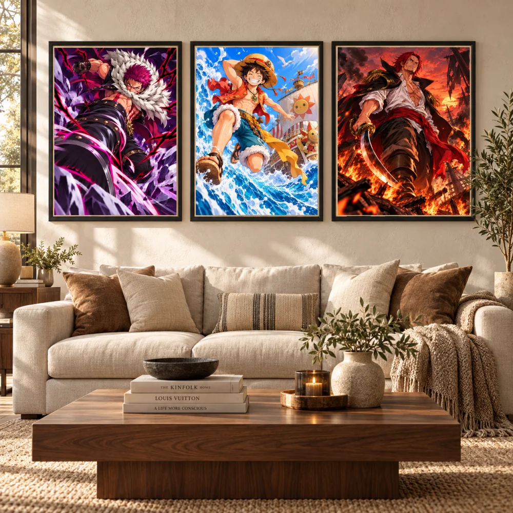 Anime Pirate Canvas Wall Art Poster, Japanese Manga Character Print, Framed Picture for Living Room Bedroom Decor, Fan Gift Home