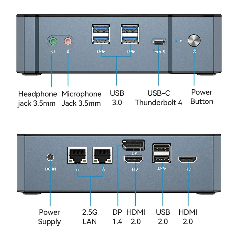 Mini PC 13a generazione Processore Intel Core i7-1360P Windows 11 WiFi6 Thunderbolt 4 2x HDMI2.0 DP 2x Ethernet 2x DDR5 2x M.2 NVMe SSD