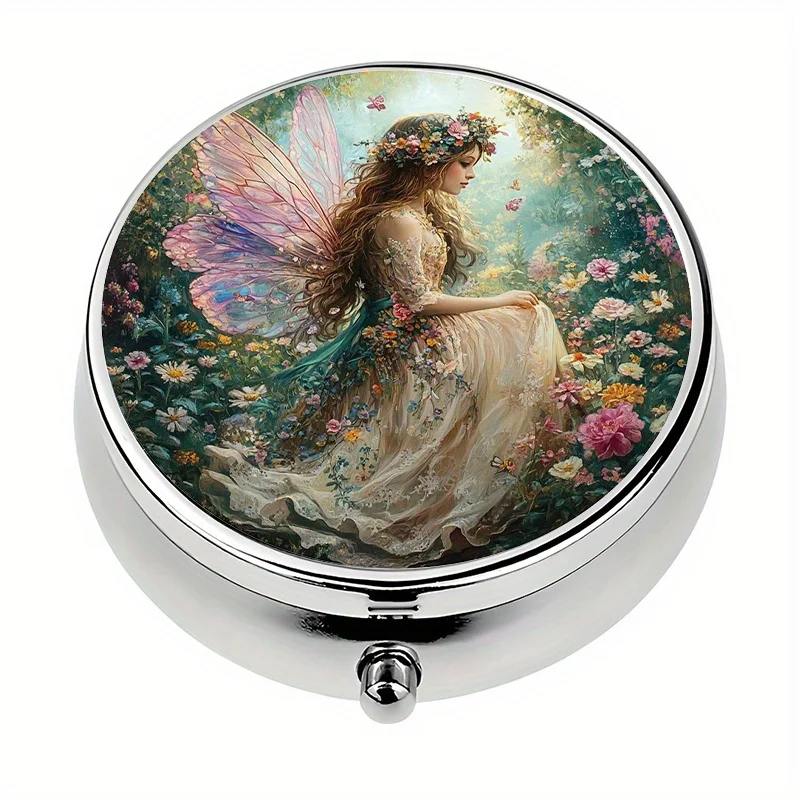 Single pack, wallet-style pill box with 3 compartments, fairy pill box, suitable for handbags, metal mini pill box, unique gift, portable pill box