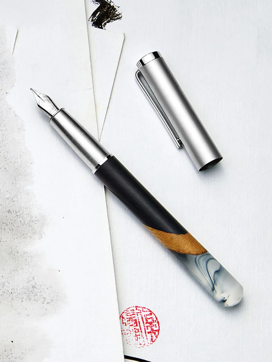 

Landscape Fountain Pen Resin Wood Business Retro National Trend Literary Creative Chinese Style Engraved Lettering Fountain Pen
