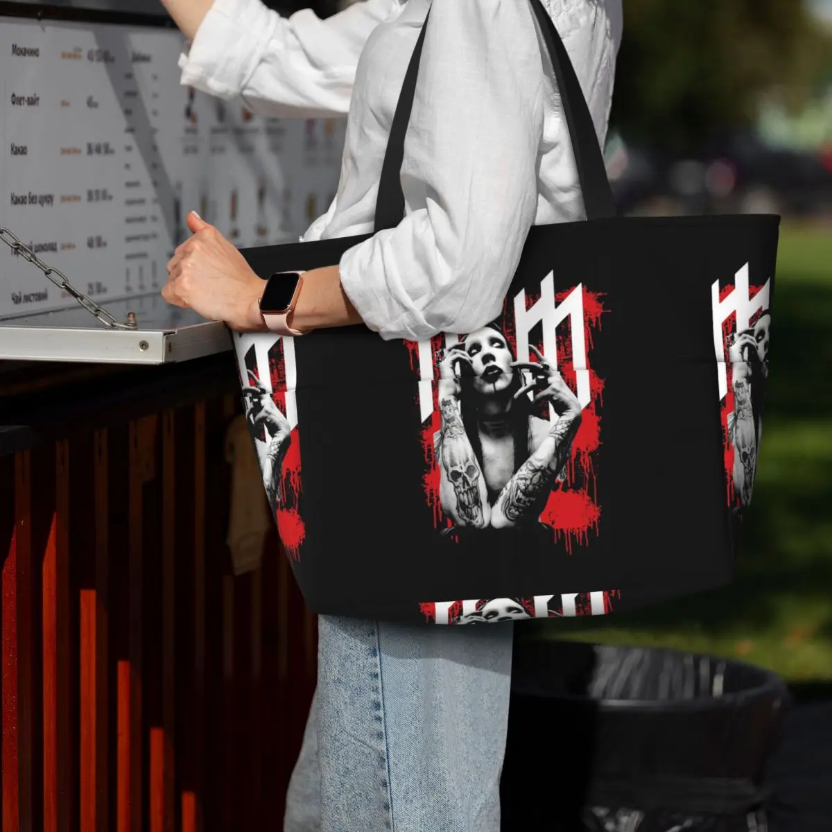 Marilyn Manson Glitch Fan Gift Music Beach Tote Bag Sport Gym Yoga Duffle Large Tote Bag Women Travel Bag Fitness bag