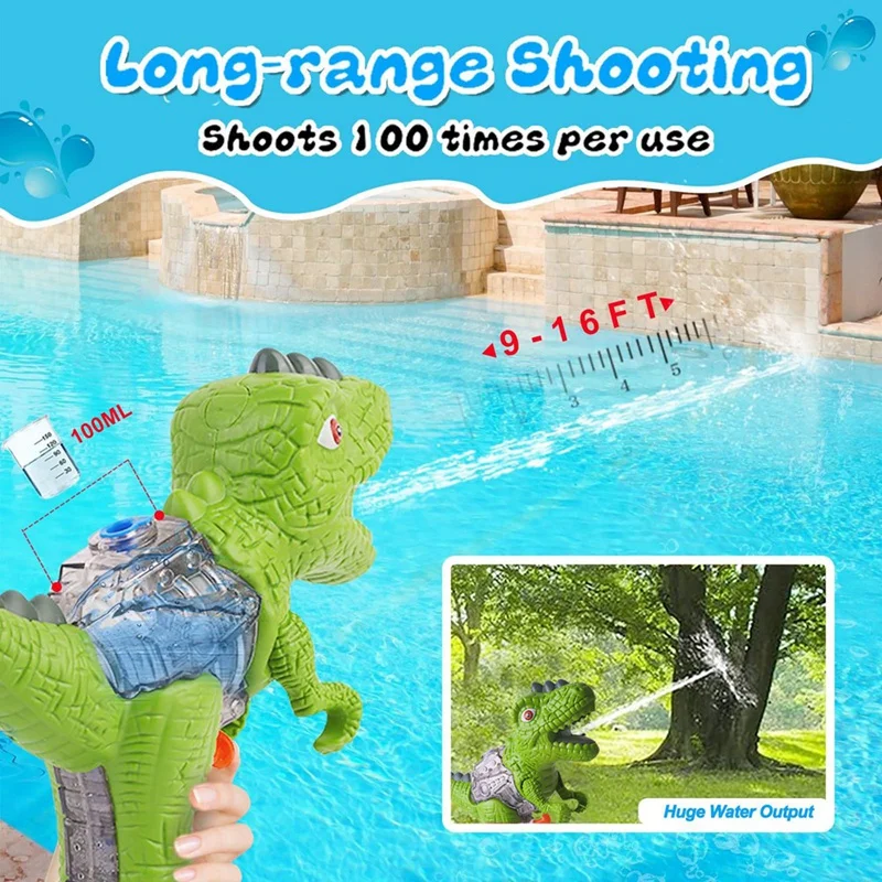 Pistolas de água de dinossauro pequeno, jogos de combate aquático para meninos e meninas, crianças no gramado da piscina