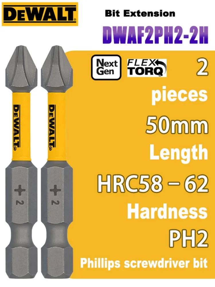 DEWALT 50mm PH2 Impact Phillips Bits 2 Pack DWAF2PH2-2H
