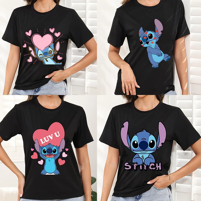 

Black t-Shirt Women Clothes Mickey Minnie Mouse Printed Women T Shirt Y2k T-shirt Tops Cartoon Clothing Tees Disney Trends New