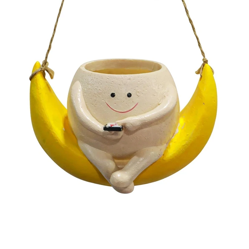 Swing Face Planter Pot Hanging Smile Face Resin Flower Pot For String Of Pearl Plant Live Indoor Outdoor Plants