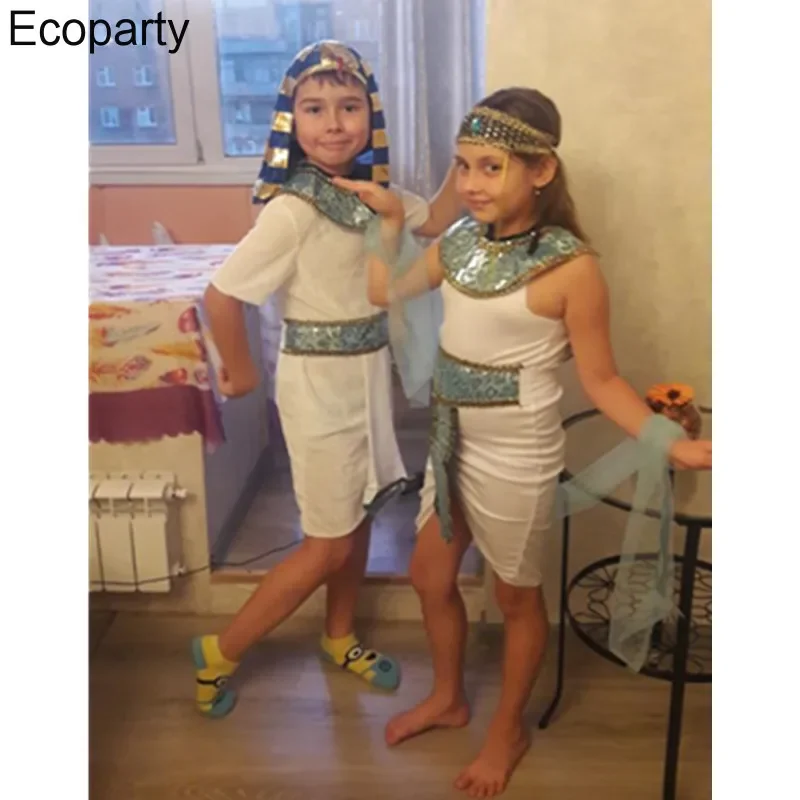 Ancient Egypt Cosplay Costumes Halloween Party Children\'s Stage Performance Clothes Girl Princess Dress Boy Egyptian Pharaoh Wig
