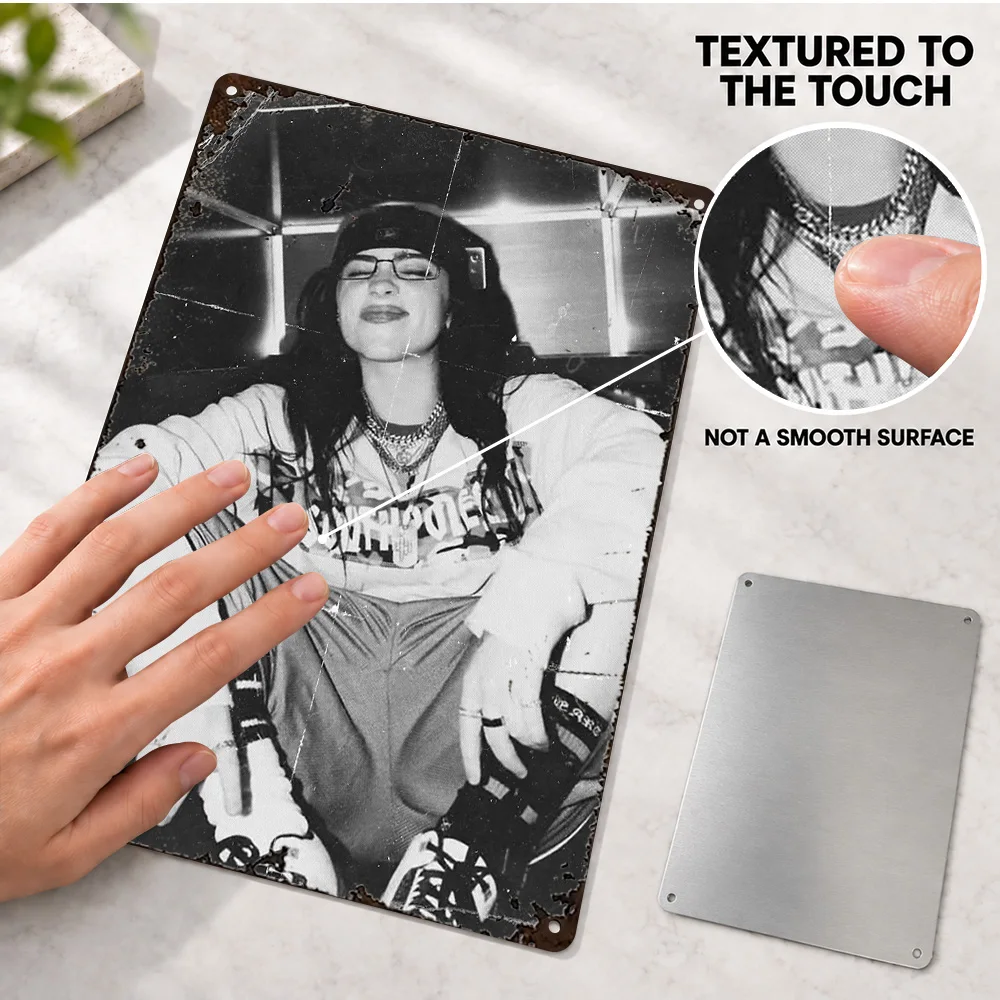 Billie Eilish Singer Aluminum Poster Personalized Metal Sign Contrast Portrait Design Wall Art For Music Corner Interior Decor
