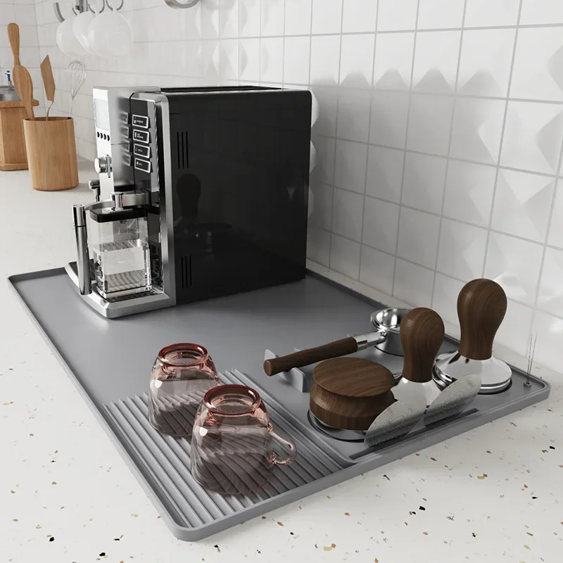 Multi-Functional 2-In-1 Silicone Coffee Mat Non-Slip Bar Mat 40x60cm,Home Coffee Accessories Tamp Station Mat for Espresso/Cafe